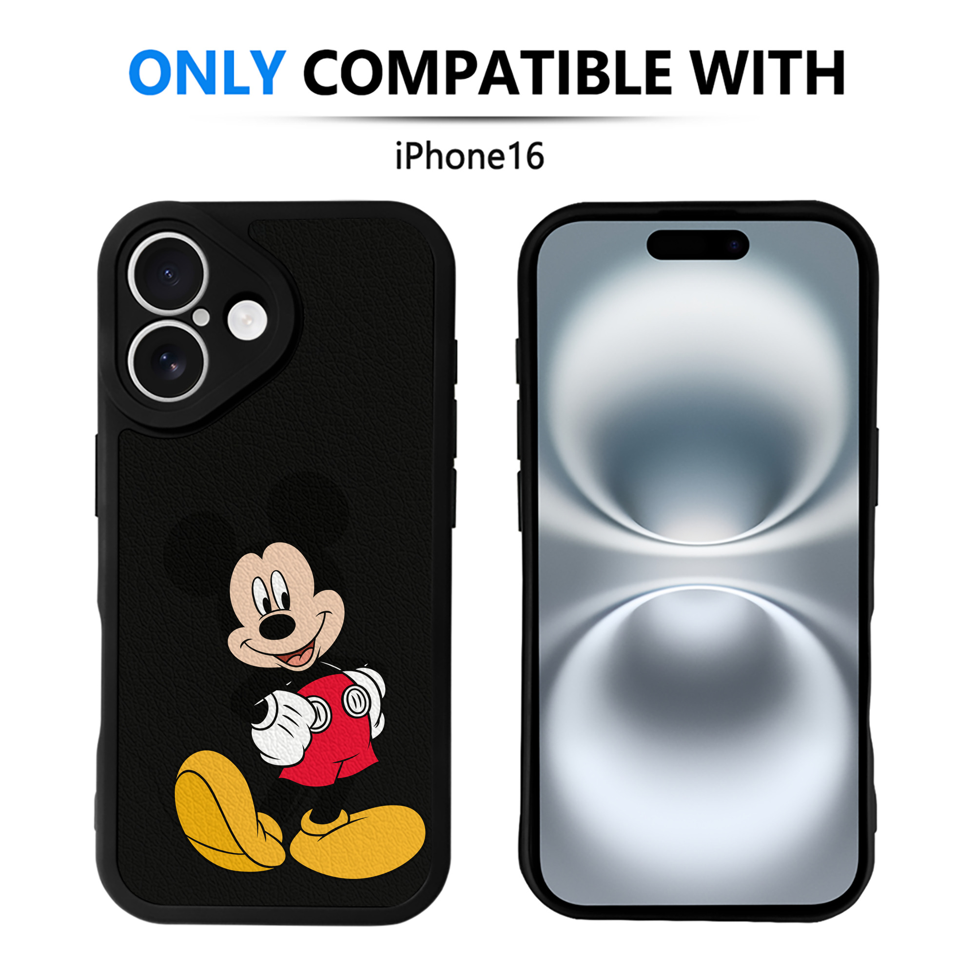 （画像用） ミッキーマウス Mickey Mouse 【iPhone 16シリーズ対応】シリコンスマホケース（レザー調） 材質：シリコン